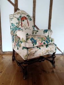 William and Mary Revival Armchair in Luxury GP  J Baker Rockbird Fabric (1).jpg
